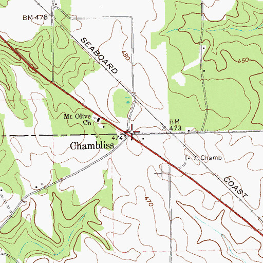 Topographic Map of Chambliss, GA