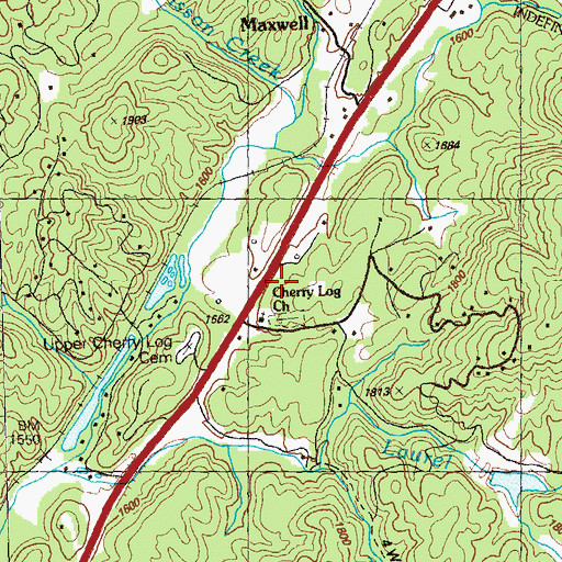 Topographic Map of Cherry Log Church, GA