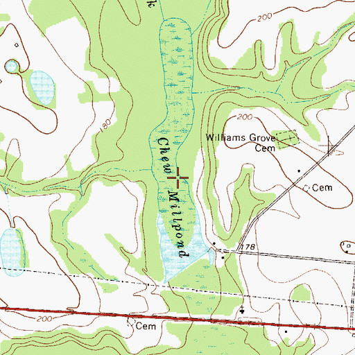 Topographic Map of Chew Millpond, GA