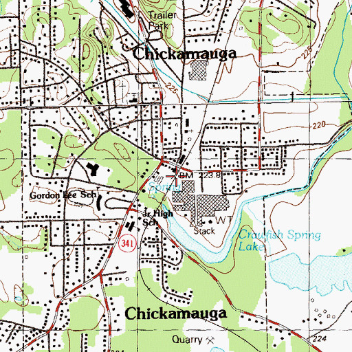 Topographic Map of Chickamauga, GA