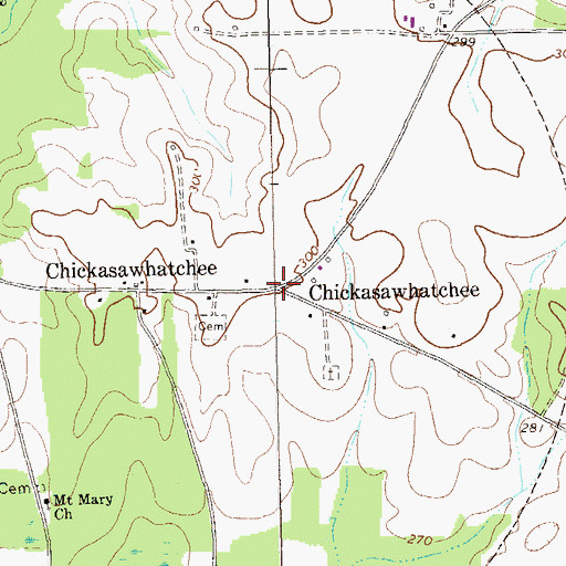 Topographic Map of Chickasawhatchee, GA