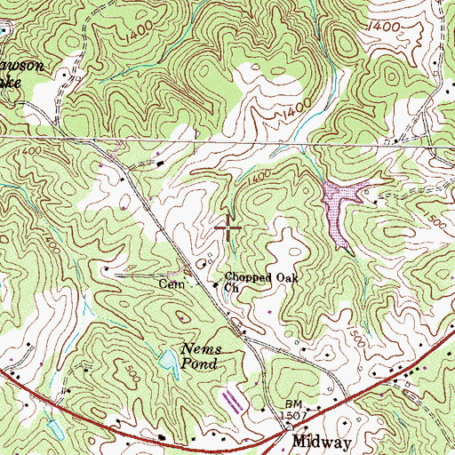 Topographic Map of Chopped Oak Church, GA