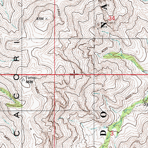 Topographic Map of Tumacacori Mountains, AZ