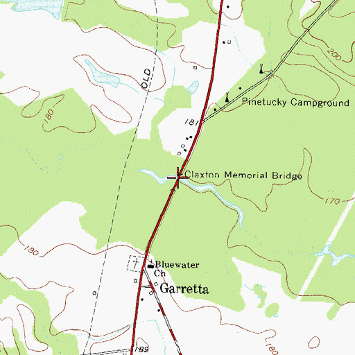 Topographic Map of Claxton Memorial Bridge, GA