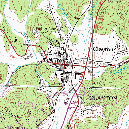 Topographic Map of Clayton, GA