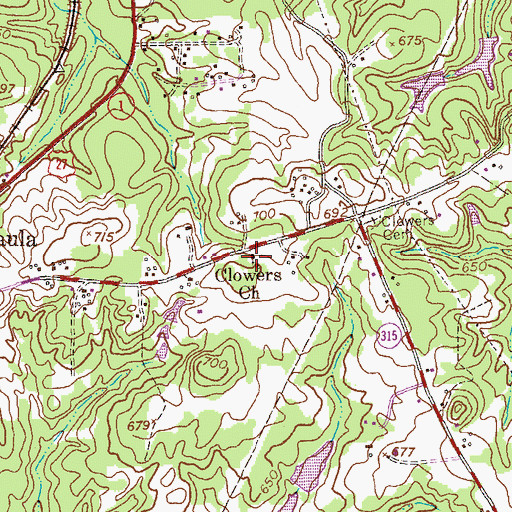 Topographic Map of Clowers Church, GA