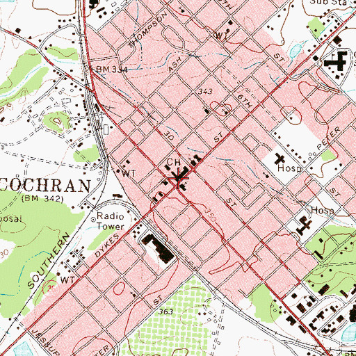Topographic Map of Cochran, GA
