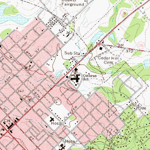Topographic Map of Cochran School, GA