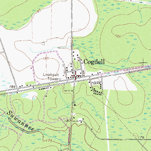 Topographic Map of Cogdell, GA