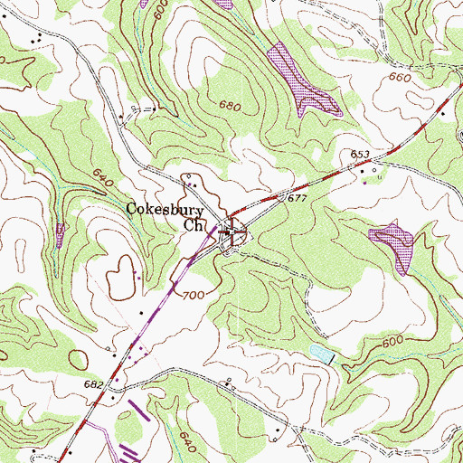 Topographic Map of Cokesbury Church, GA