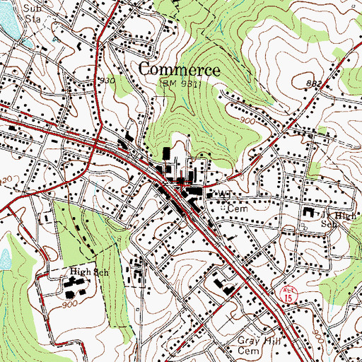 Topographic Map of Commerce, GA