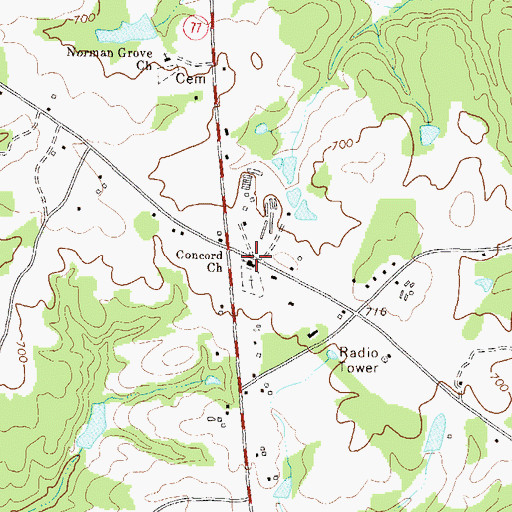 Topographic Map of Concord Church, GA