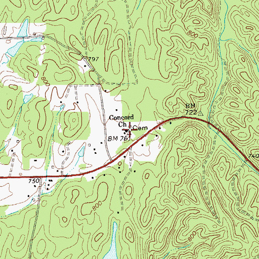 Topographic Map of Concord Church, GA