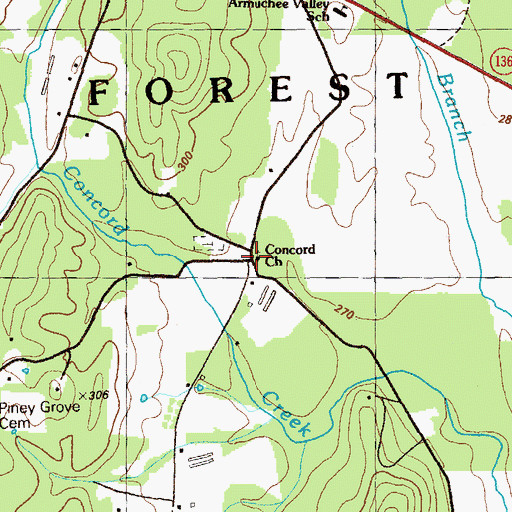 Topographic Map of Concord Church, GA