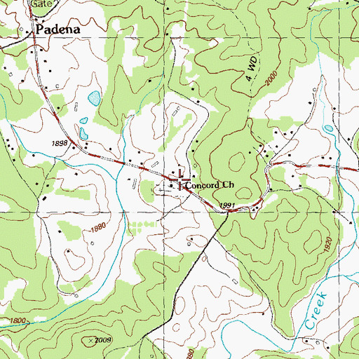 Topographic Map of Concord Church, GA