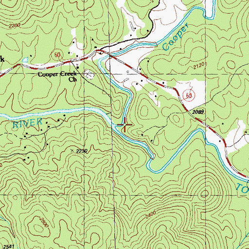 Topographic Map of Cooper Creek, GA