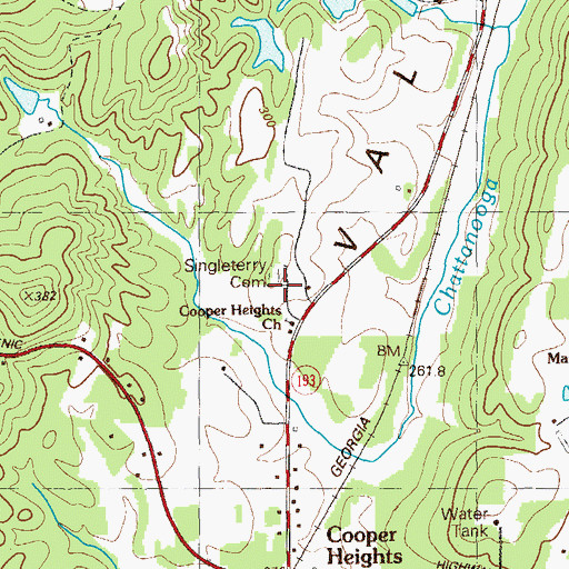 Topographic Map of Singleterry Cemetery, GA