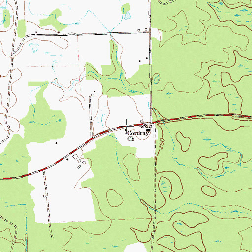 Topographic Map of Cordray Church, GA