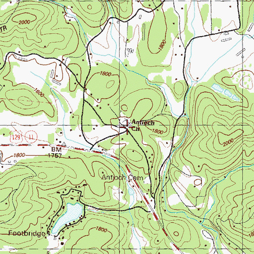 Topographic Map of Antioch Baptist Church, GA