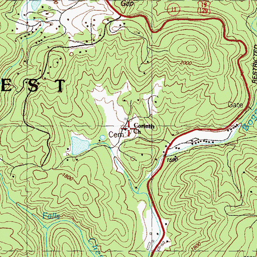 Topographic Map of Corinth Church, GA