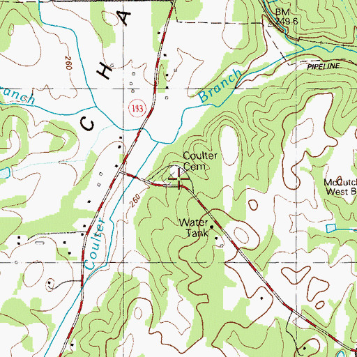 Topographic Map of Coulter Cemetery, GA