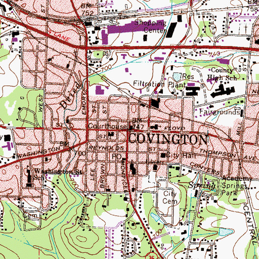 Topographic Map of Covington, GA