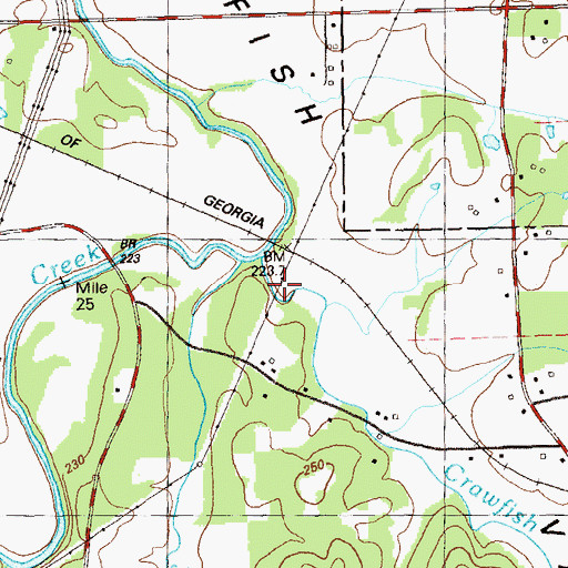 Topographic Map of Crawfish Creek, GA
