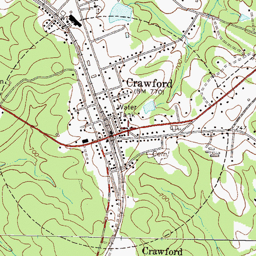 Topographic Map of Crawford, GA