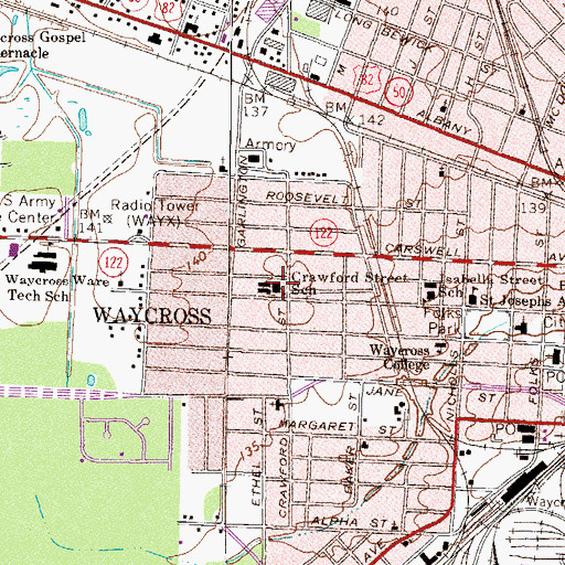 Topographic Map of Crawford Street School, GA