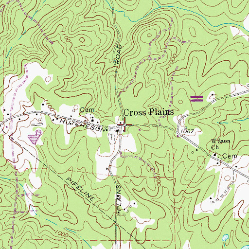 Topographic Map of Cross Plains, GA