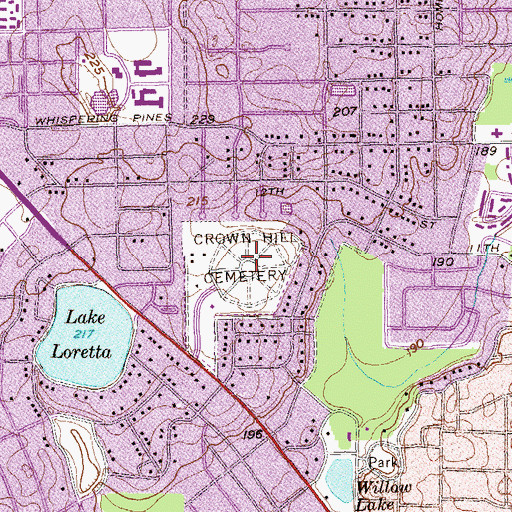 Topographic Map of Crown Hill Cemetery, GA