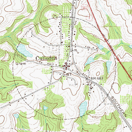 Topographic Map of Culloden, GA