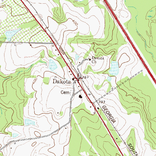 Topographic Map of Dakota, GA
