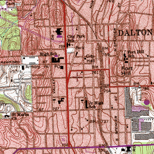 Topographic Map of Dalton, GA