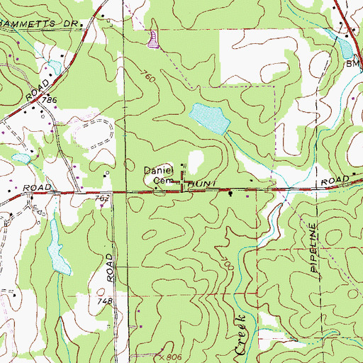 Topographic Map of Daniel Cemetery, GA
