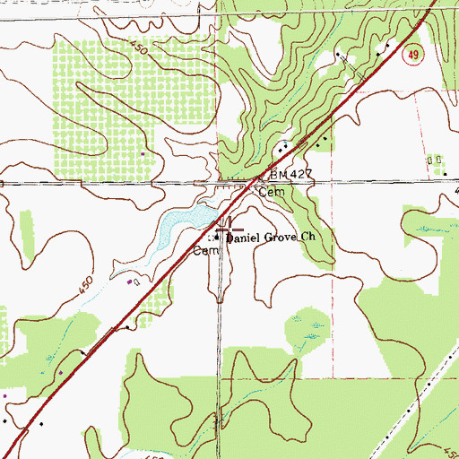 Topographic Map of Daniel Grove Church, GA