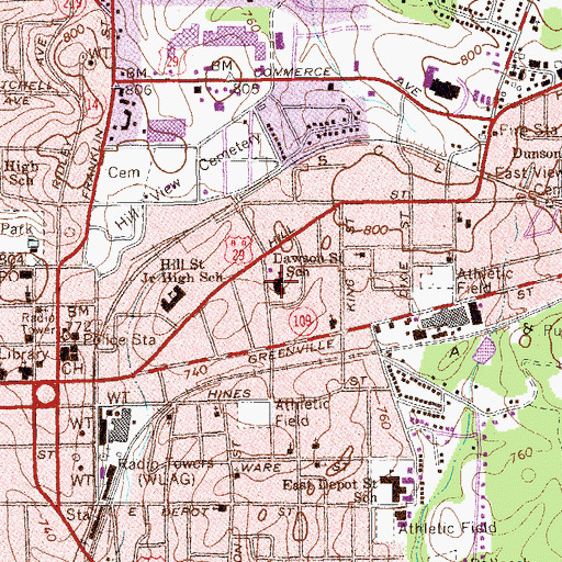 Topographic Map of Dawson Street Christian School, GA