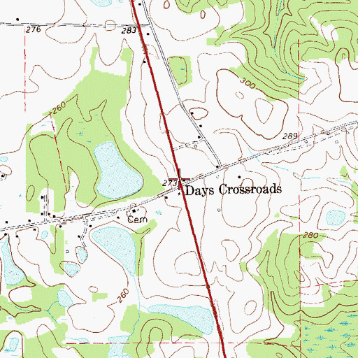 Topographic Map of Days Crossroads, GA