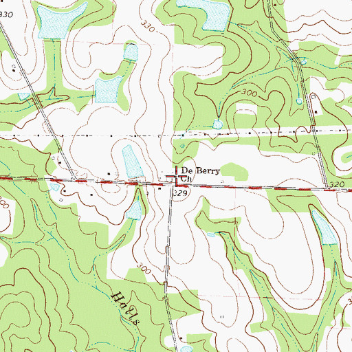 Topographic Map of De Berry Church, GA