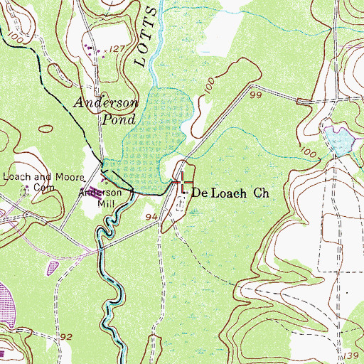 Topographic Map of De Loach Church, GA