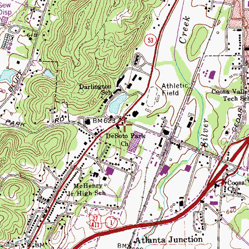 Topographic Map of DeSoto Park Church, GA
