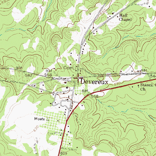 Topographic Map of Devereux, GA