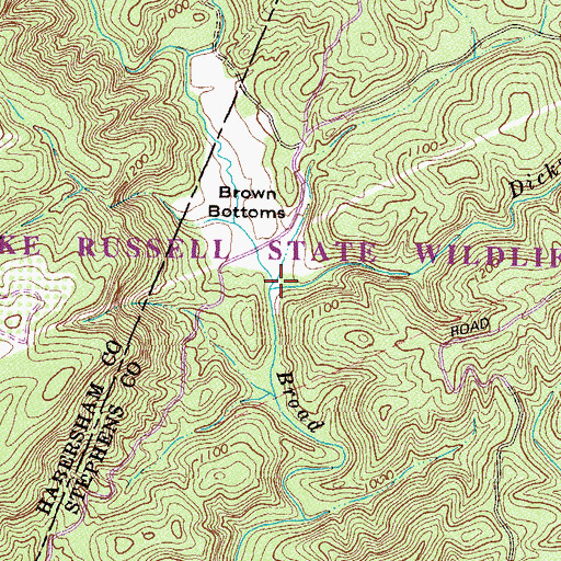 Topographic Map of Dicks Creek, GA
