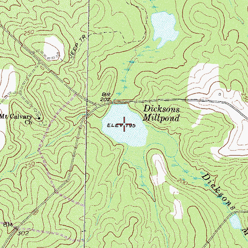 Topographic Map of Dicksons Millpond, GA