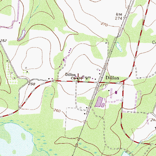 Topographic Map of Dillon Church, GA