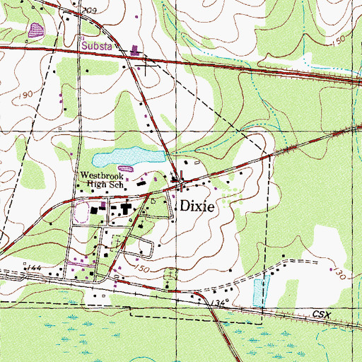 Topographic Map of Dixie, GA