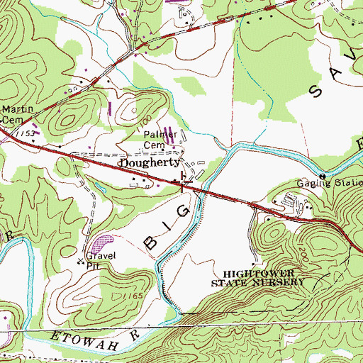 Topographic Map of Dougherty, GA