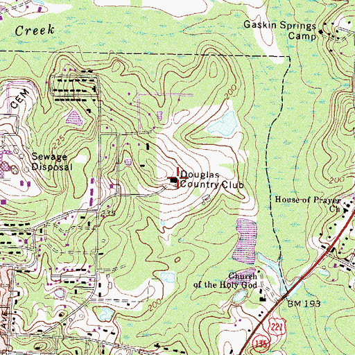 Topographic Map of Douglas Country Club, GA