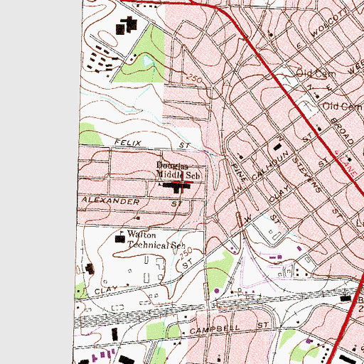 Topographic Map of Douglas Middle School, GA