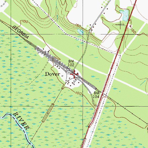 Topographic Map of Dover, GA